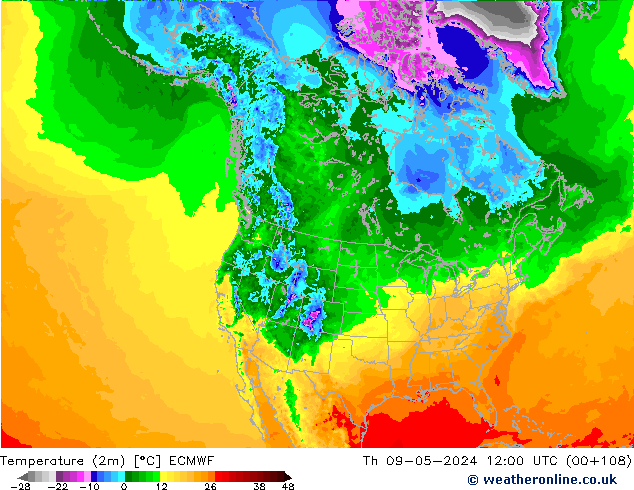 Temperatura (2m) ECMWF gio 09.05.2024 12 UTC