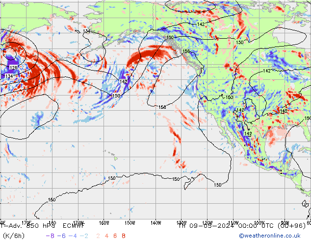 T-Adv. 850 гПа ECMWF чт 09.05.2024 00 UTC