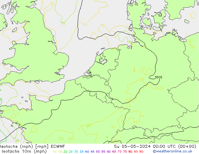 Isotachen (mph) ECMWF So 05.05.2024 00 UTC