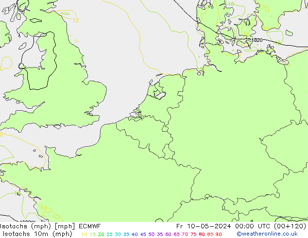 Isotachs (mph) ECMWF Fr 10.05.2024 00 UTC