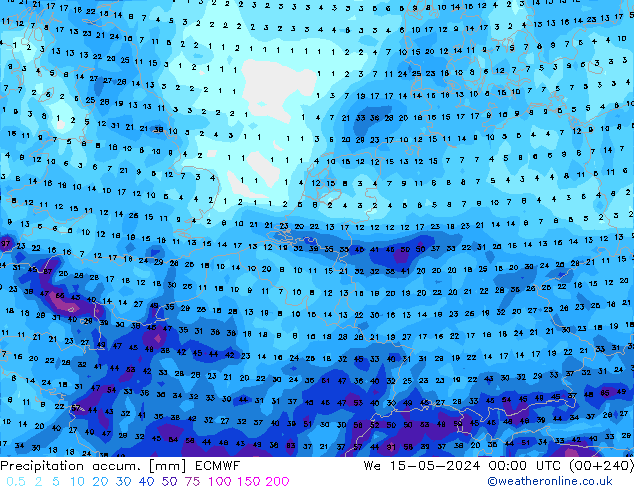 Precipitation accum. ECMWF St 15.05.2024 00 UTC