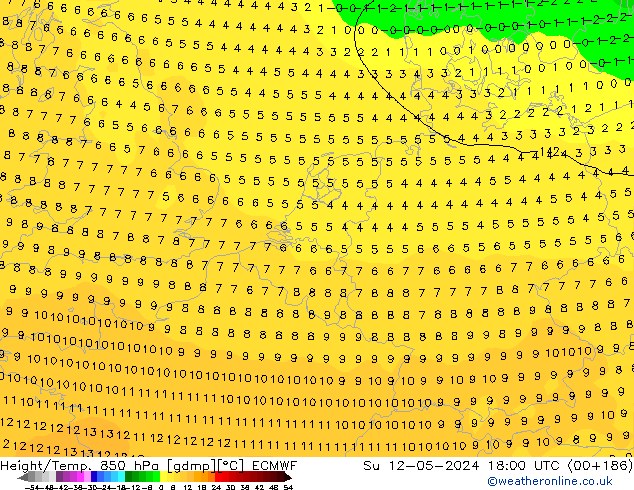 Height/Temp. 850 hPa ECMWF Dom 12.05.2024 18 UTC