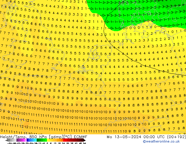 Z500/Rain (+SLP)/Z850 ECMWF lun 13.05.2024 00 UTC