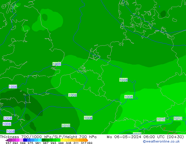 Thck 700-1000 hPa ECMWF Mo 06.05.2024 06 UTC