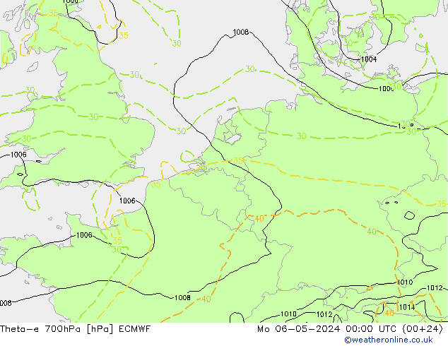 Theta-e 700hPa ECMWF lun 06.05.2024 00 UTC