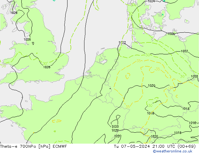Theta-e 700hPa ECMWF mar 07.05.2024 21 UTC