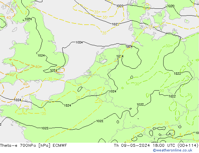 Theta-e 700hPa ECMWF Do 09.05.2024 18 UTC