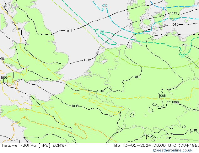 Theta-e 700hPa ECMWF Mo 13.05.2024 06 UTC