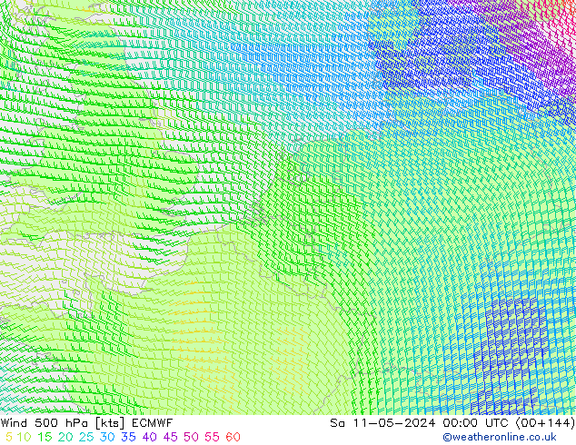 ветер 500 гПа ECMWF сб 11.05.2024 00 UTC