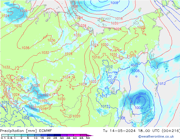 Srážky ECMWF Út 14.05.2024 00 UTC