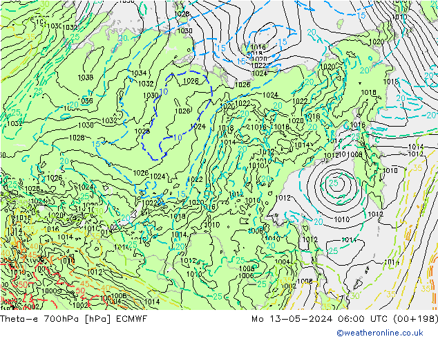 Theta-e 700hPa ECMWF Seg 13.05.2024 06 UTC