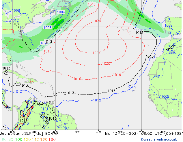 Polarjet/Bodendruck ECMWF Mo 13.05.2024 06 UTC