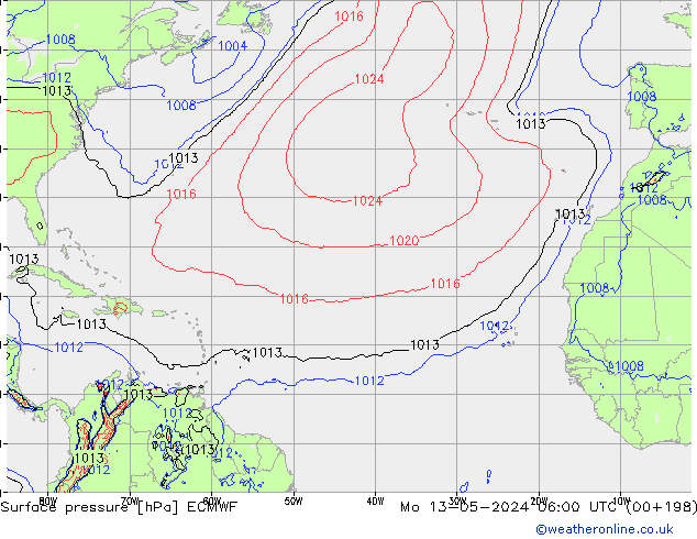 pressão do solo ECMWF Seg 13.05.2024 06 UTC