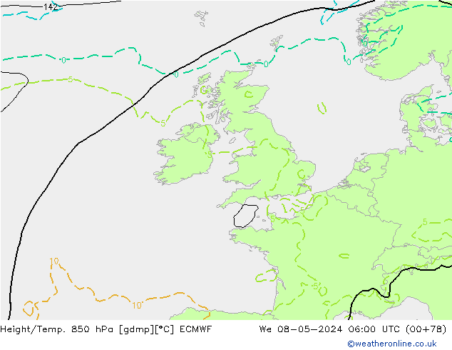 Z500/Rain (+SLP)/Z850 ECMWF Mi 08.05.2024 06 UTC