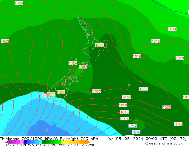 Dikte700-1000 hPa ECMWF wo 08.05.2024 00 UTC