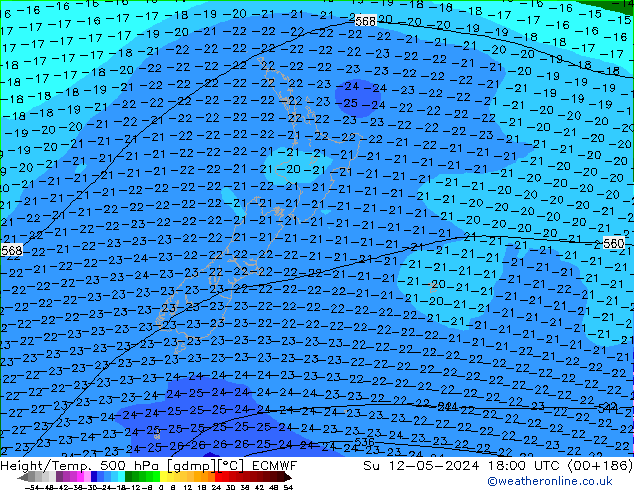 Z500/Yağmur (+YB)/Z850 ECMWF Paz 12.05.2024 18 UTC