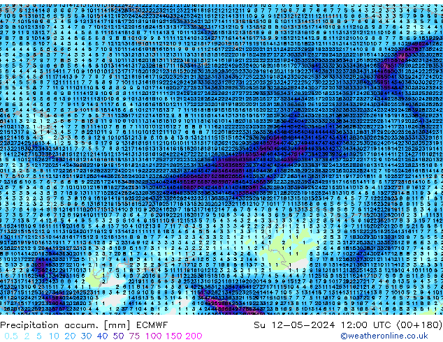 Precipitation accum. ECMWF Ne 12.05.2024 12 UTC