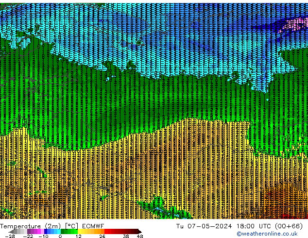 Temperature (2m) ECMWF Tu 07.05.2024 18 UTC