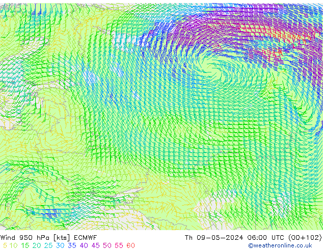 Wind 950 hPa ECMWF Th 09.05.2024 06 UTC