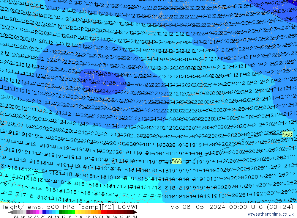 Height/Temp. 500 hPa ECMWF Seg 06.05.2024 00 UTC