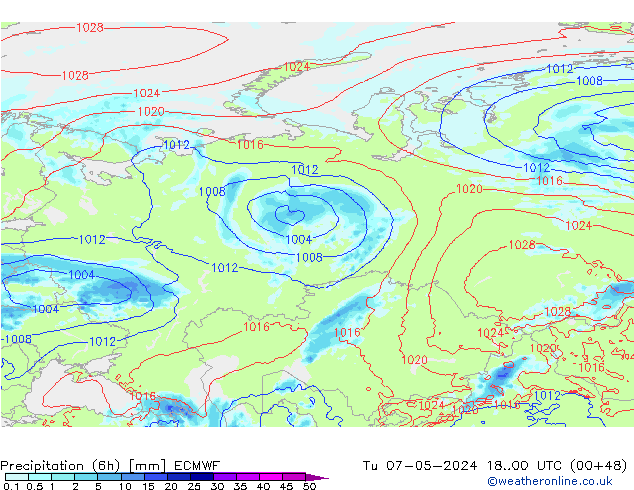 Z500/Rain (+SLP)/Z850 ECMWF Tu 07.05.2024 00 UTC