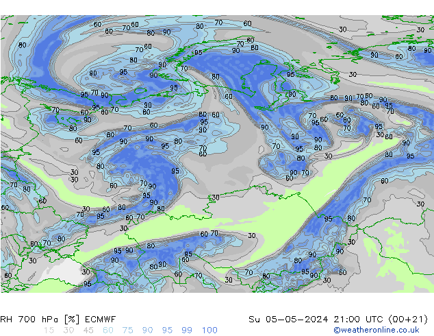 RH 700 hPa ECMWF Su 05.05.2024 21 UTC