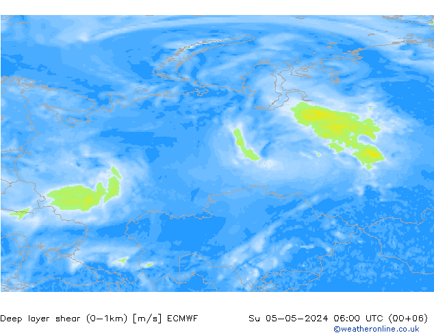 Deep layer shear (0-1km) ECMWF Вс 05.05.2024 06 UTC