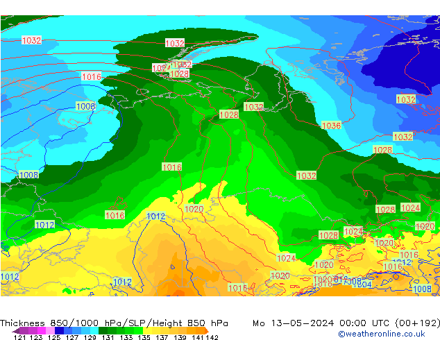 Thck 850-1000 hPa ECMWF Seg 13.05.2024 00 UTC