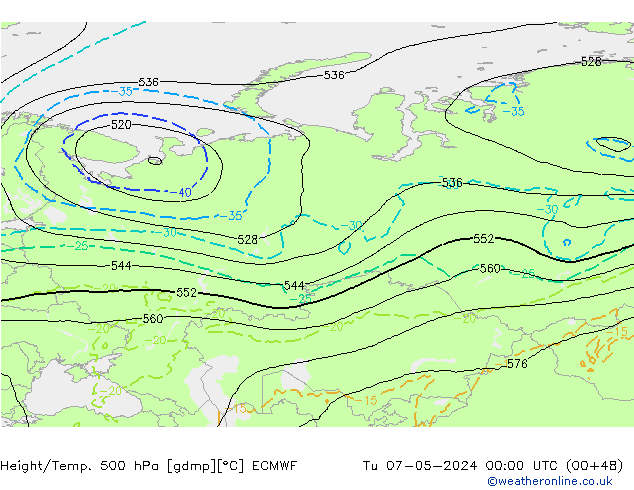 Z500/Rain (+SLP)/Z850 ECMWF Tu 07.05.2024 00 UTC