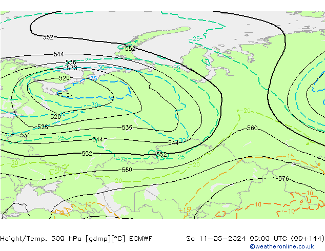 Z500/Rain (+SLP)/Z850 ECMWF sáb 11.05.2024 00 UTC