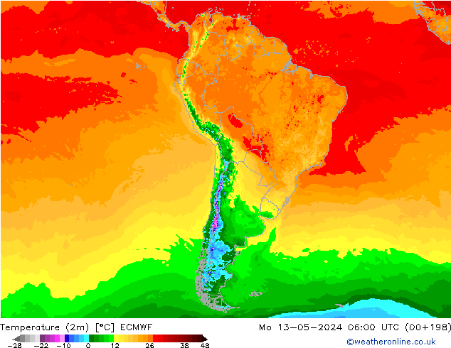 Temperature (2m) ECMWF Mo 13.05.2024 06 UTC