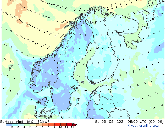 Bodenwind (bft) ECMWF So 05.05.2024 06 UTC