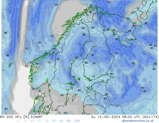Humidité rel. 925 hPa ECMWF dim 12.05.2024 06 UTC