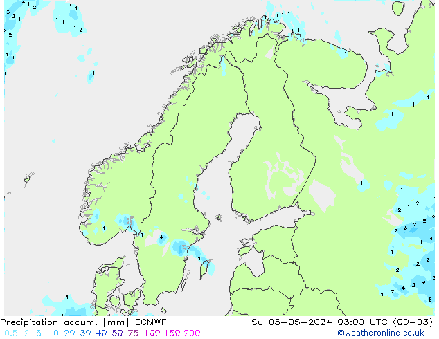 Precipitation accum. ECMWF  05.05.2024 03 UTC