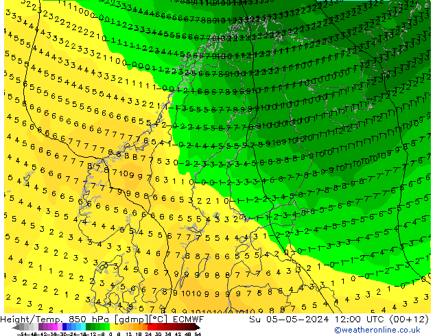 Z500/Rain (+SLP)/Z850 ECMWF dim 05.05.2024 12 UTC