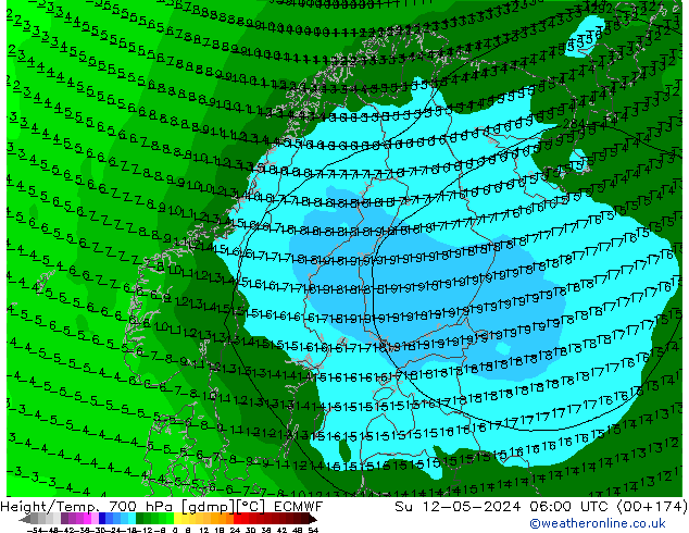 Height/Temp. 700 hPa ECMWF Su 12.05.2024 06 UTC