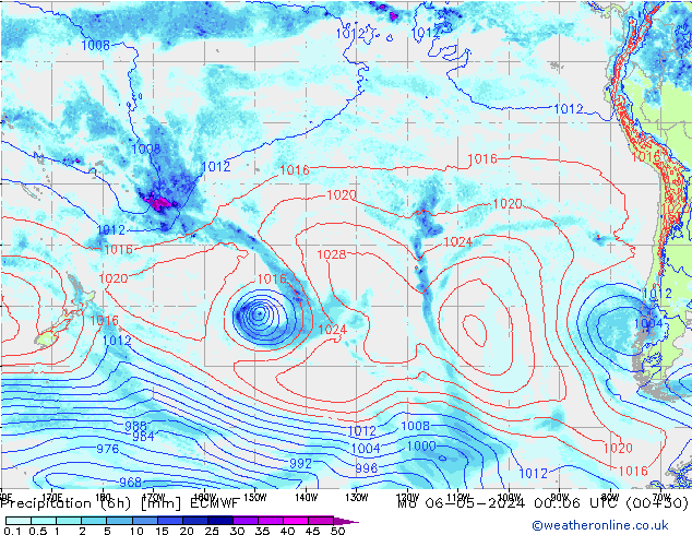 Z500/Rain (+SLP)/Z850 ECMWF lun 06.05.2024 06 UTC