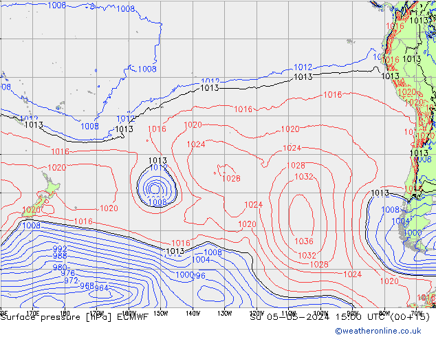 Atmosférický tlak ECMWF Ne 05.05.2024 15 UTC
