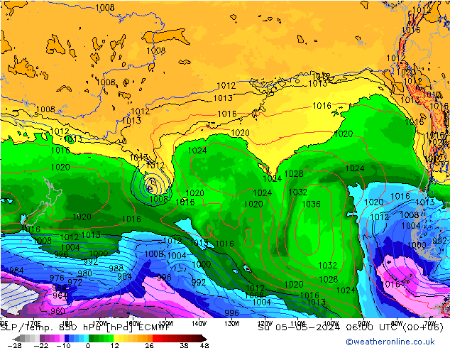 SLP/Temp. 850 hPa ECMWF dom 05.05.2024 06 UTC