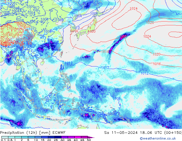 Precipitation (12h) ECMWF Sa 11.05.2024 06 UTC