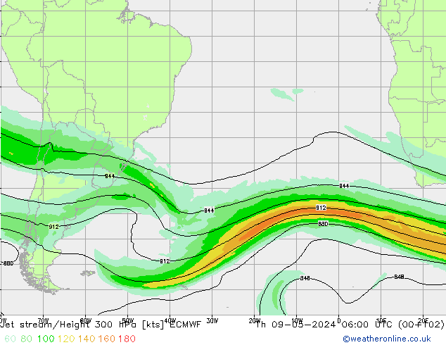 Jet stream/Height 300 hPa ECMWF Th 09.05.2024 06 UTC