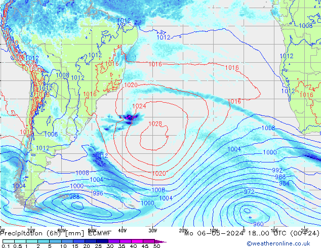 Precipitation (6h) ECMWF Mo 06.05.2024 00 UTC