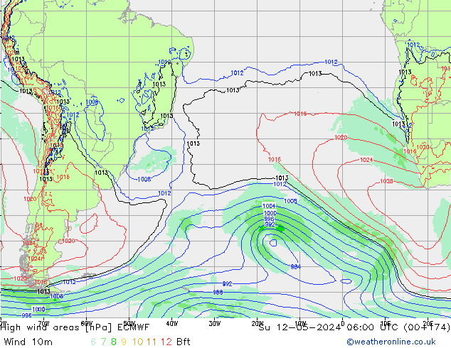 yüksek rüzgarlı alanlar ECMWF Paz 12.05.2024 06 UTC