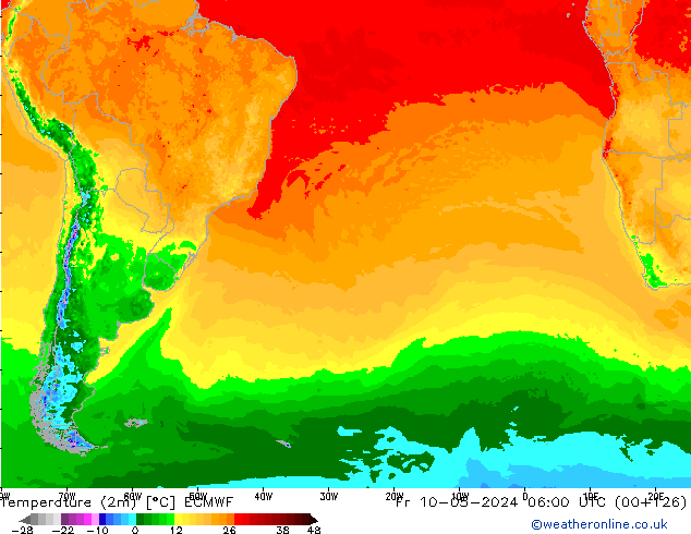 Temperatura (2m) ECMWF Sex 10.05.2024 06 UTC