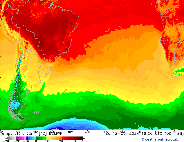 mapa temperatury (2m) ECMWF nie. 12.05.2024 18 UTC