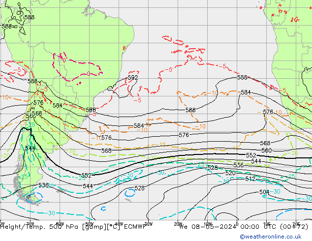 Z500/Rain (+SLP)/Z850 ECMWF  08.05.2024 00 UTC