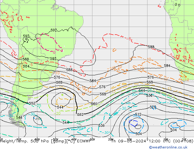 Z500/Rain (+SLP)/Z850 ECMWF Th 09.05.2024 12 UTC