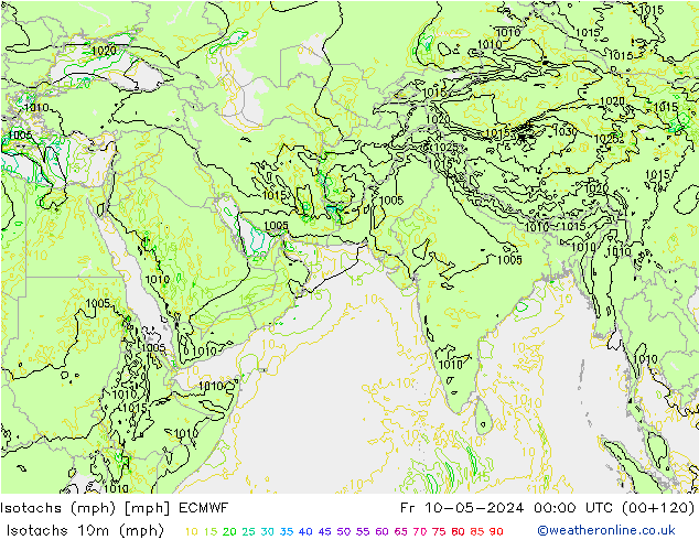 Isotachs (mph) ECMWF пт 10.05.2024 00 UTC