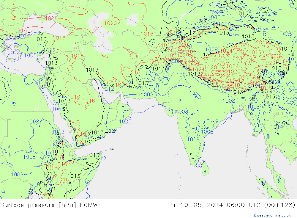 Atmosférický tlak ECMWF Pá 10.05.2024 06 UTC