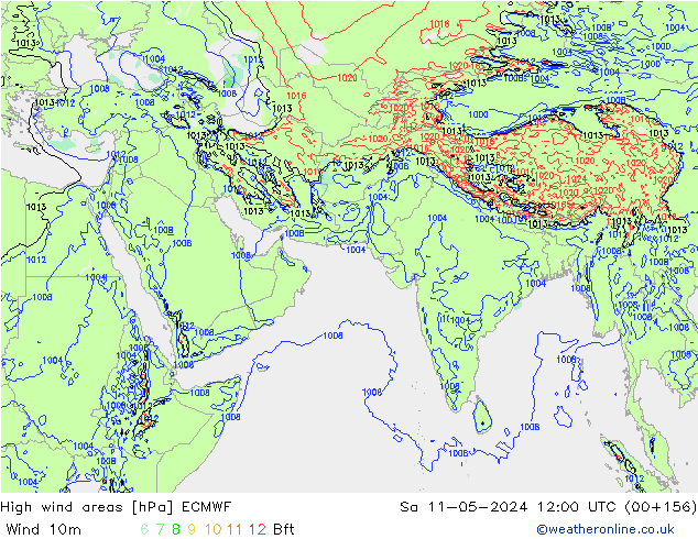yüksek rüzgarlı alanlar ECMWF Cts 11.05.2024 12 UTC